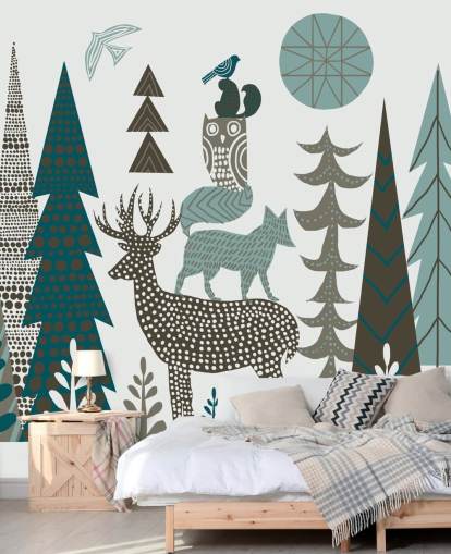 Abstract Mountain Wildlife Wall Mural Abstract Mountain Wildlife Wall Mural