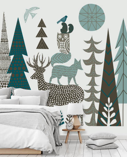Abstract Mountain Wildlife Wall Mural