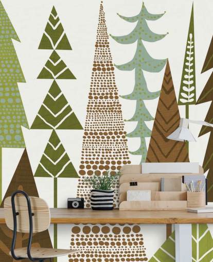 Green and Brown Abstract Forest Wallpaper