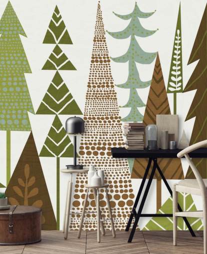 Groen en bruin abstract bosbehang