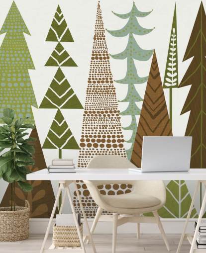 Green and Brown Abstract Forest Wallpaper