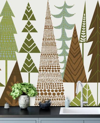 Green and Brown Abstract Forest Wallpaper