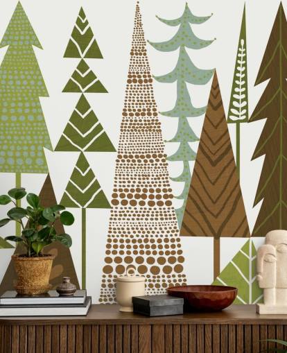 Groen en bruin abstract bosbehang