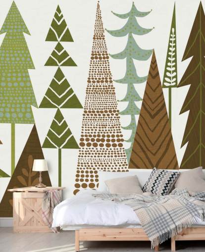 Groen en bruin abstract bosbehang