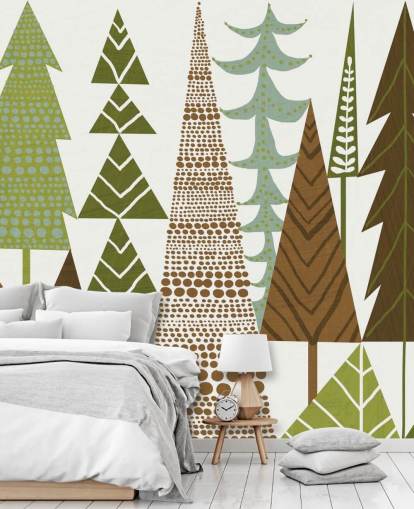 Green and Brown Abstract Forest Wallpaper