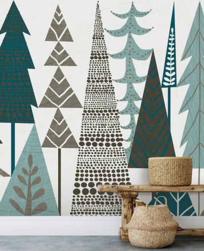 Decorazione murale con alberi folkloristici 