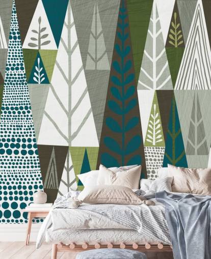 Papier peint Géométrique Arbres Verts