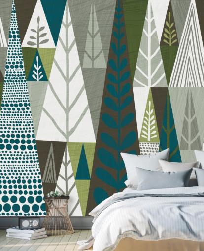 Papel pintado Árboles verdes geométricos