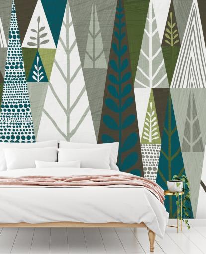 Papel pintado Árboles verdes geométricos