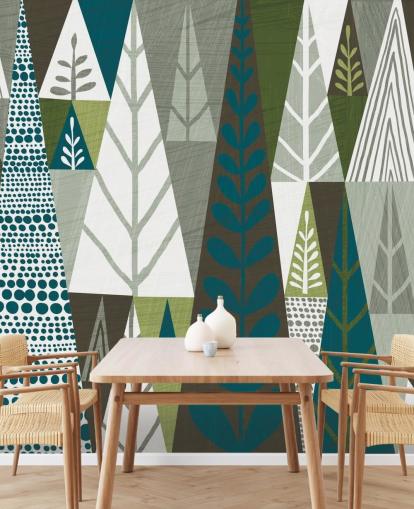 Papel pintado Árboles verdes geométricos