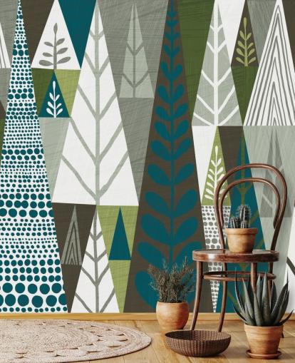Papel pintado Árboles verdes geométricos