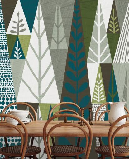 Geometrische groene bomen muurschildering behang