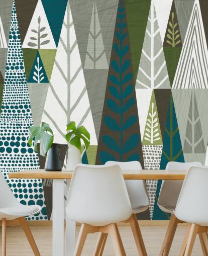 Geometric Green Trees Mural Wallpaper