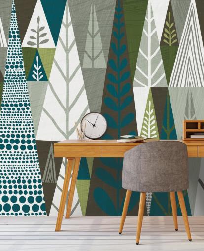 Papel pintado Árboles verdes geométricos