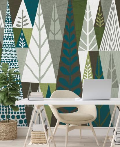 Papier peint Géométrique Arbres Verts
