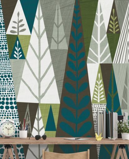 Papel pintado Árboles verdes geométricos Papel pintado Árboles verdes geométricos