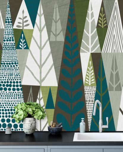 Geometric Green Trees Mural Wallpaper