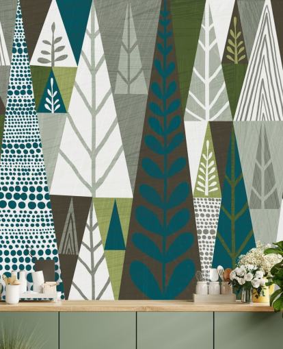 Geometric Green Trees Mural Wallpaper