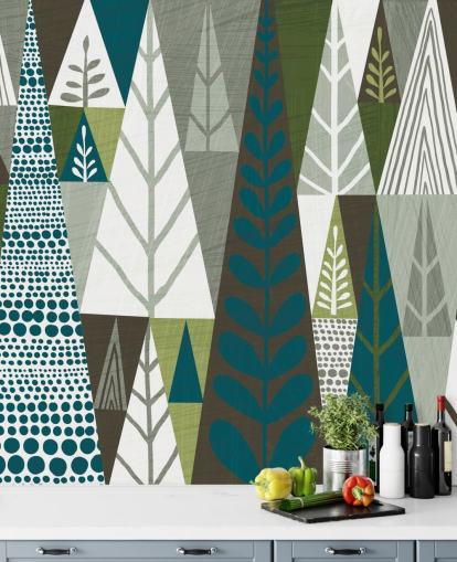 Geometrische groene bomen muurschildering behang Geometrische groene bomen muurschildering behang