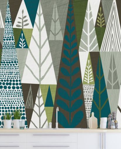 Geometric Green Trees Mural Wallpaper