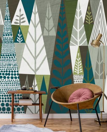 Geometriska gröna träd väggmålning Bakgrund
