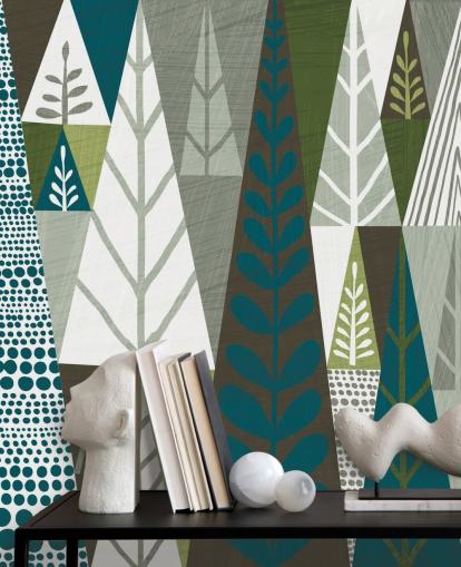 Geometric Green Trees Mural Wallpaper