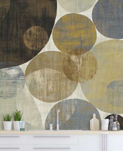 papier peint mural à motif personnalisé beige et marron appelé Circulation II par Michael Mullan pour les chambres et les salons