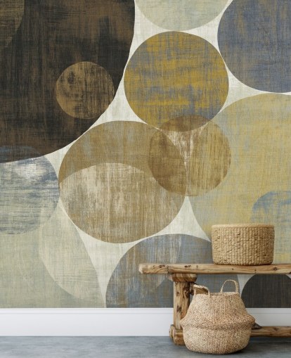 papier peint mural à motif personnalisé beige et marron appelé Circulation II par Michael Mullan pour les chambres et les salons