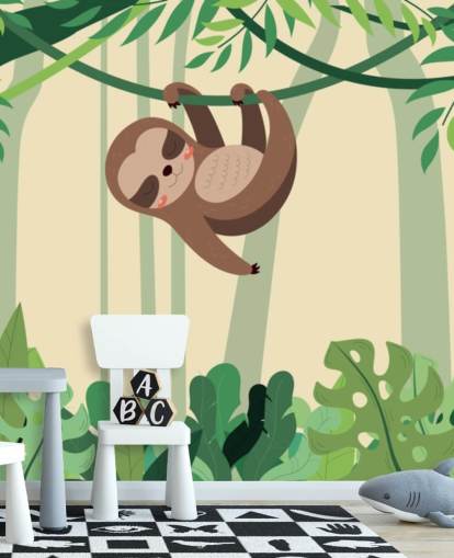 Papier peint Paresseux dans la jungle accroché à une branche de la forêt tropicale