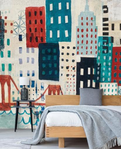 abstract new york city in red, white and blue wallpaper