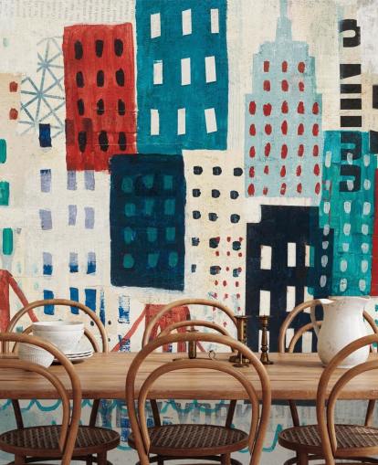 abstrakt New York city i rött, vitt och blått tapeter abstrakt New York city i rött, vitt och blått tapeter