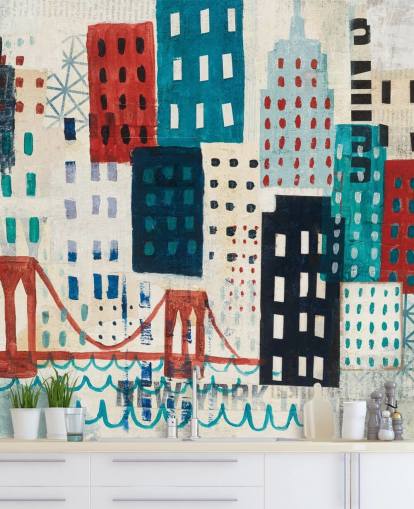 abstrakte New York City in roter, weißer und blauer Tapete