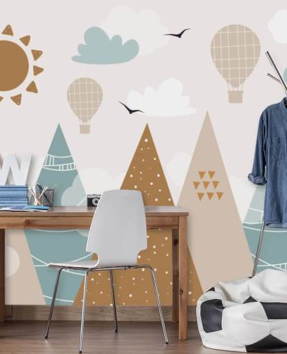 cute doodled mountains wallpaper mural in pastel colours