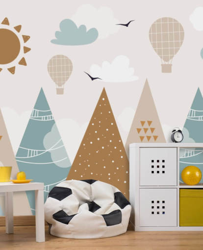 carta da parati murale con graziose montagne scarabocchiate in colori pastello