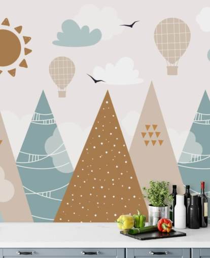 cute doodled mountains wallpaper mural in pastel colors cute doodled mountains wallpaper mural in pastel colors