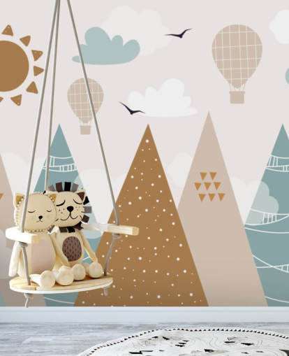 cute doodled mountains wallpaper mural in pastel colours