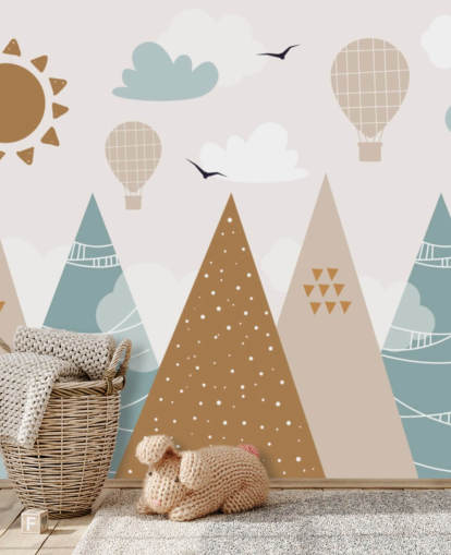 cute doodled mountains wallpaper mural in pastel colours