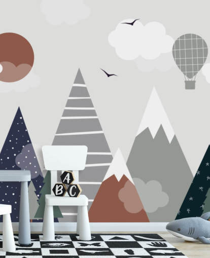 mural de papel de parede de montanha infantil personalizado cinza e azul para quartos infantis