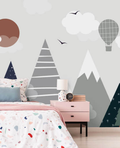 mural de papel de parede de montanha infantil personalizado cinza e azul para quartos infantis