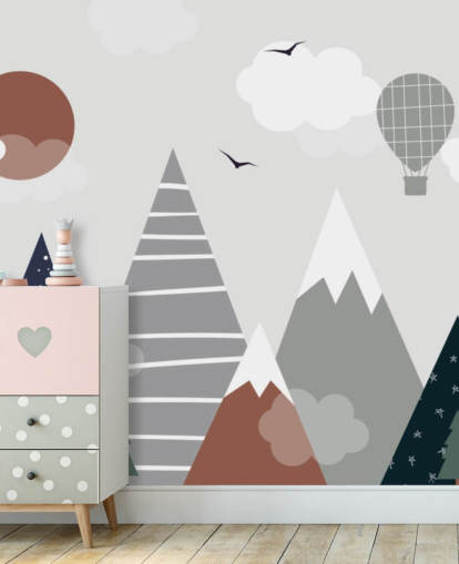 gray and blue custom kids mountain wallpaper mural for children's bedrooms
