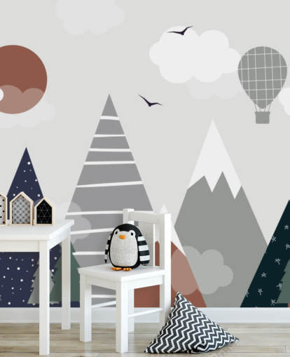 papier peint mural de montagne pour enfants personnalisé gris et bleu pour chambres d'enfants papier peint mural de montagne pour enfants personnalisé gris et bleu pour chambres d'enfants