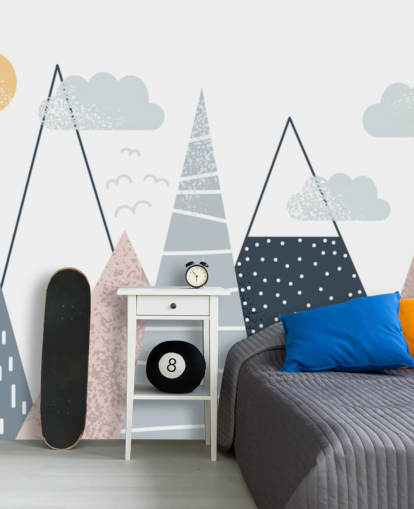 Leuke muurschildering met berglandschap Leuke muurschildering met berglandschap