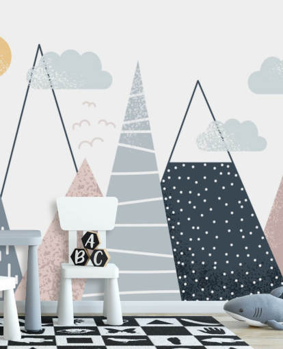 Lindo mural de papel pintado de paisaje montañoso