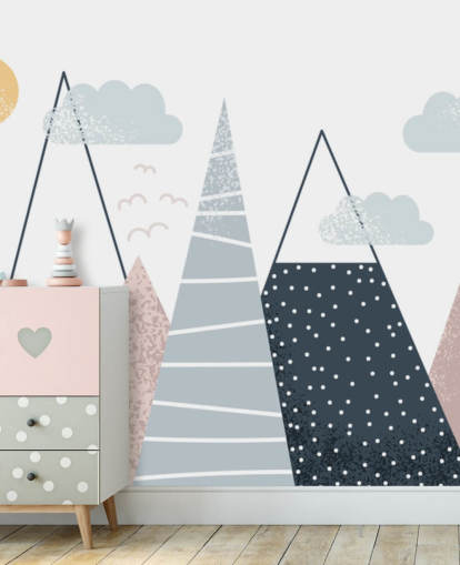 Carta da parati murale con grazioso paesaggio di montagna