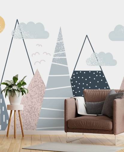 Lindo mural de papel pintado de paisaje montañoso