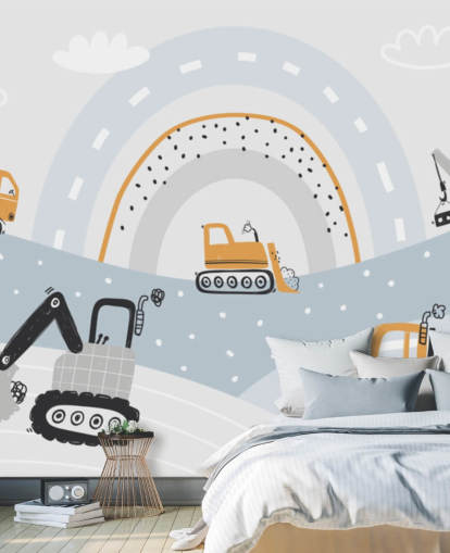 cars and diggers on mountains with rainbow wallpaper mural cars and diggers on mountains with rainbow wallpaper mural