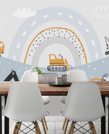 cars and diggers on mountains with rainbow wallpaper mural cars and diggers on mountains with rainbow wallpaper mural