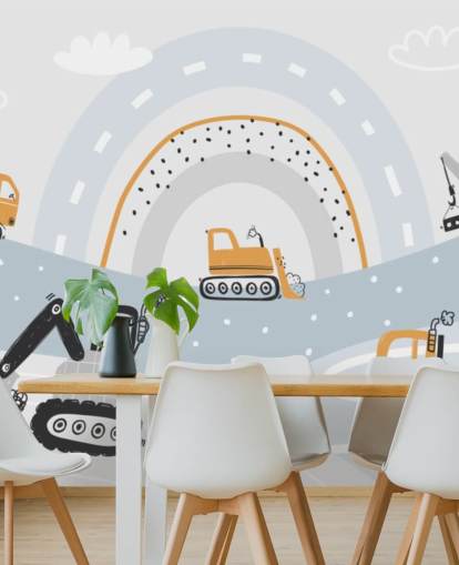 cars and diggers on mountains with rainbow wallpaper mural cars and diggers on mountains with rainbow wallpaper mural