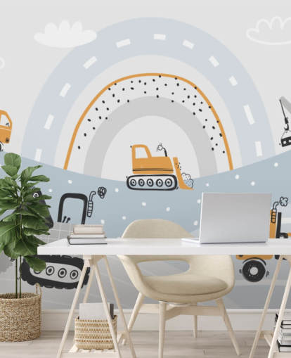 cars and diggers on mountains with rainbow wallpaper mural cars and diggers on mountains with rainbow wallpaper mural