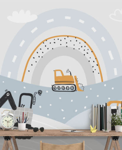 cars and diggers on mountains with rainbow wallpaper cars and diggers on mountains with rainbow wallpaper